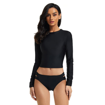 Women Swimsuit Long Sleeve Bahting Suit Crop Rash Guard Top